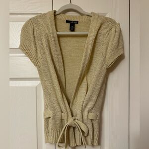 Willi Smith Open Front Cardigan Sweater Acrylic Blend M Cream Beige W/Tie